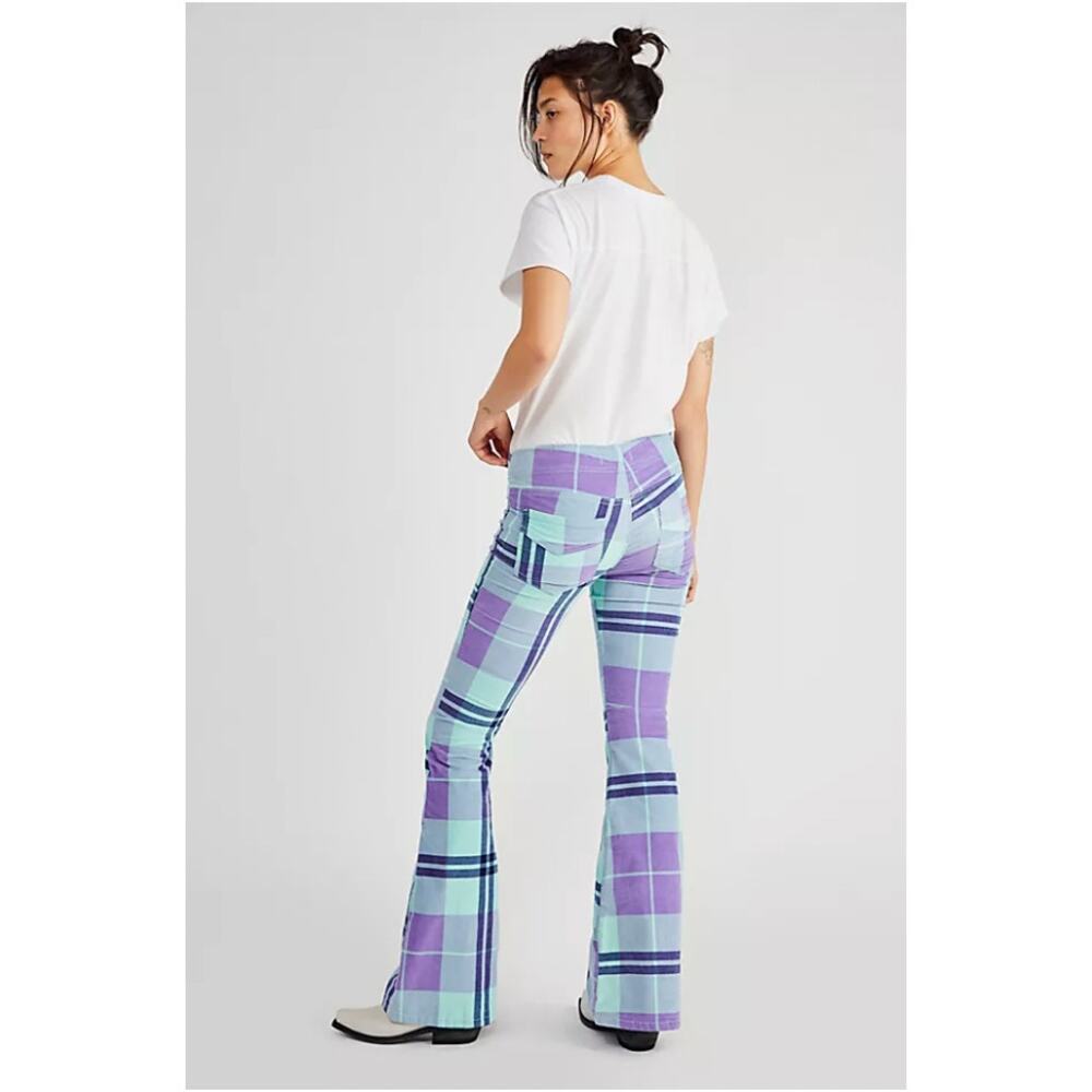 Free People Lavender and Mint Plaid Boot Cut Pants